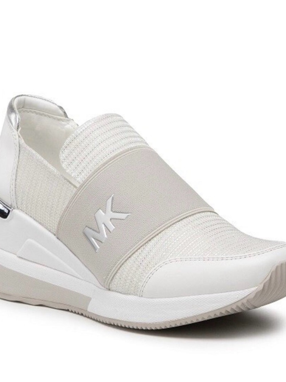 Michael Kors Women's White and Silver Felix Trainer Wedge Sneaker
